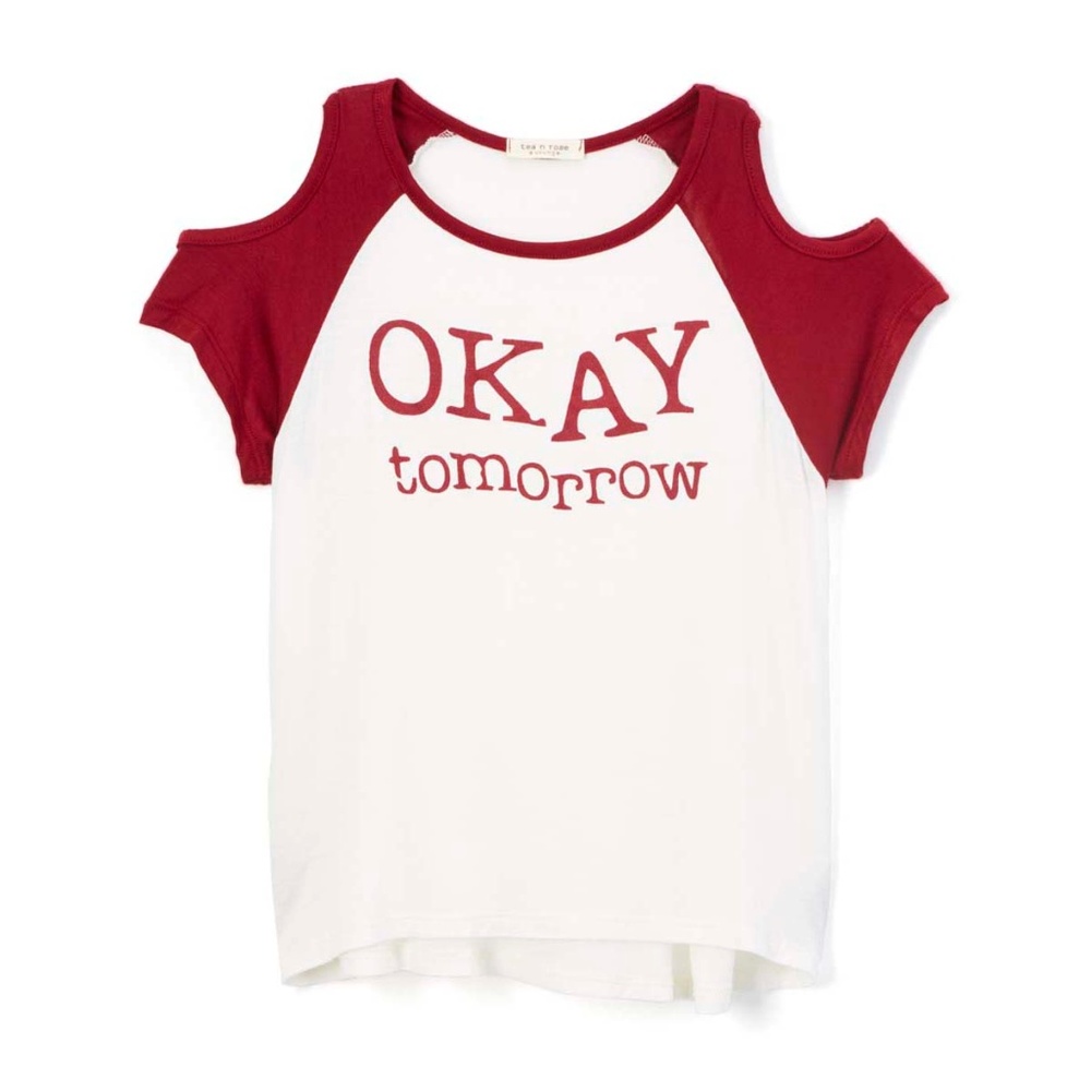 Tea n Rose Girls "Ivory Graphic Cold Shoulder Tee"